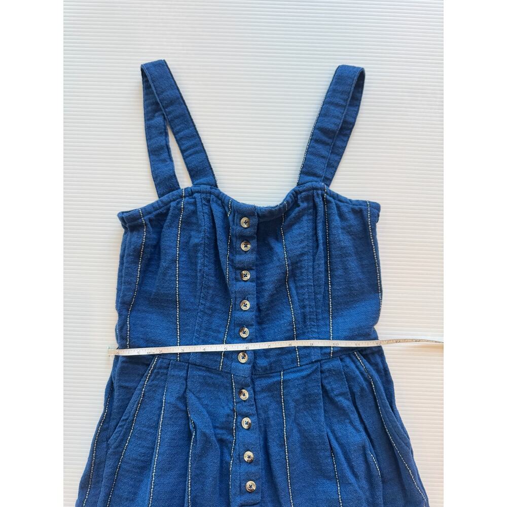 Billabong Paint The Town Jumpsuit XS Blue Striped Wide Leg Cotton Cropped - Picture 12 of 16